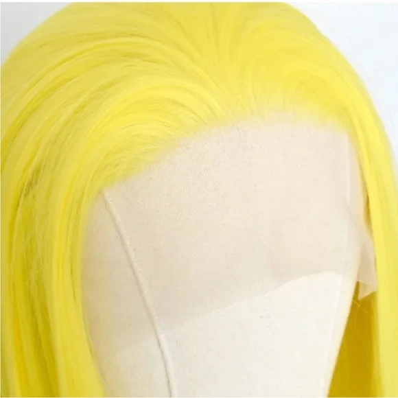 24”Yellow Silky Long Straight Lace Front Wig NEW